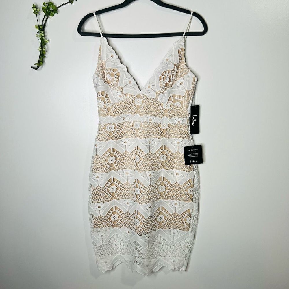 Lulu's White and Nude Lace Mini Dress